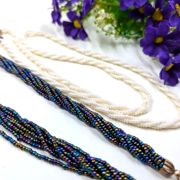 Lot of Two Handmade Beaded Multi Strand Vintage Necklaces - Picture 2 of 4